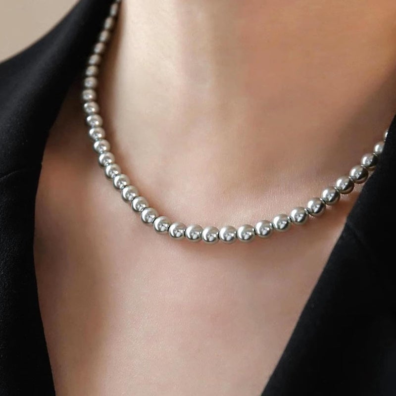 Zeffy Pearl Necklace 4MM/6MM/8MM Dainty Round Imitation Pearl Choker Necklace Wedding Pearl Necklace Delicate Jewelry for Women Simple Bridesmaid Jewelry Gifts - Image 2